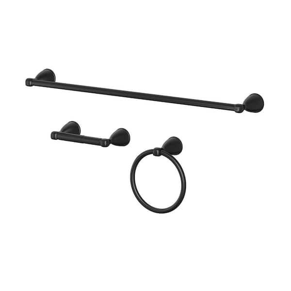 Glacier Bay Alima 3-Piece Bath Hardware Set with Towel Ring, Toilet Paper Holder and 24 in. Towel Bar in Matte Black