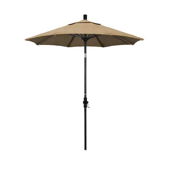 California Umbrella 7.5 ft. Matted Black Aluminum Market Patio Umbrella Fiberglass Ribs and Collar Tilt in Linen Sesame Sunbrella