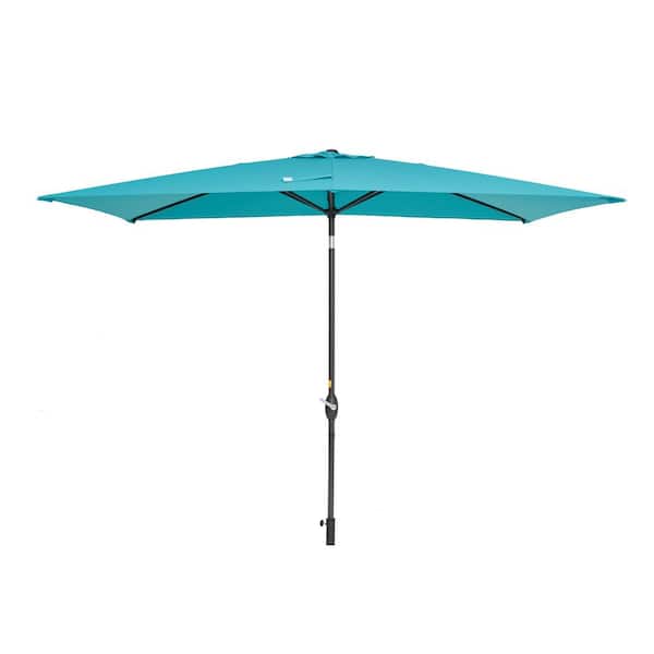 Unbranded 10 ft. x 6.5 ft. Rectangle Solution-Dyed Fabric Aluminum Market Patio Umbrella in Light Blue