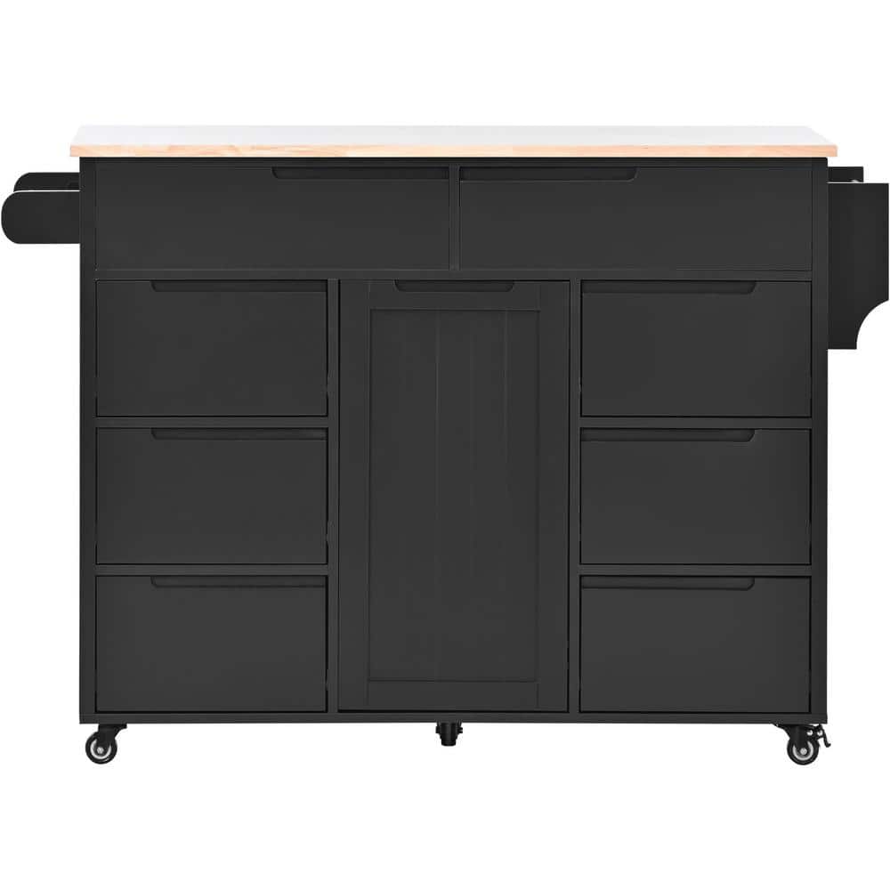 Blue Rubber Wood MDF Kitchen Cart with Spice Rack and Locking Wheels - thumbnail 9