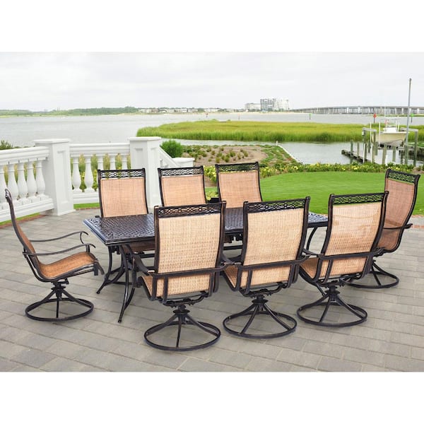 Hanover Manor 9 Piece Rectangular Patio Dining Set With Eight Swivel Rockers Mandn9pcsw 8 The Home Depot - Eight Chair Patio Set