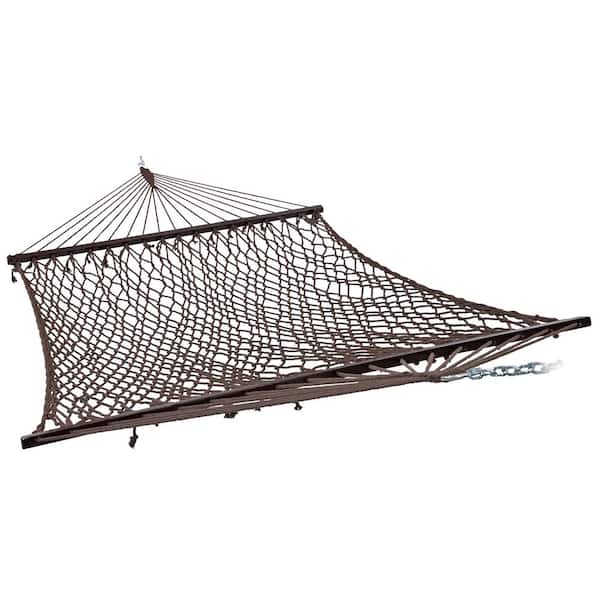 2-Person Cotton Rope Hammock with Spreader Bars-Brown