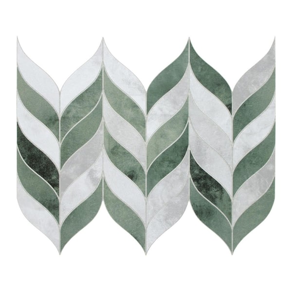 Leaf Waterjet 12.4 in. x 10.7 in. Green Cement Stone Composite Peel and Stick Backsplash Wall Tile (10-Pack)