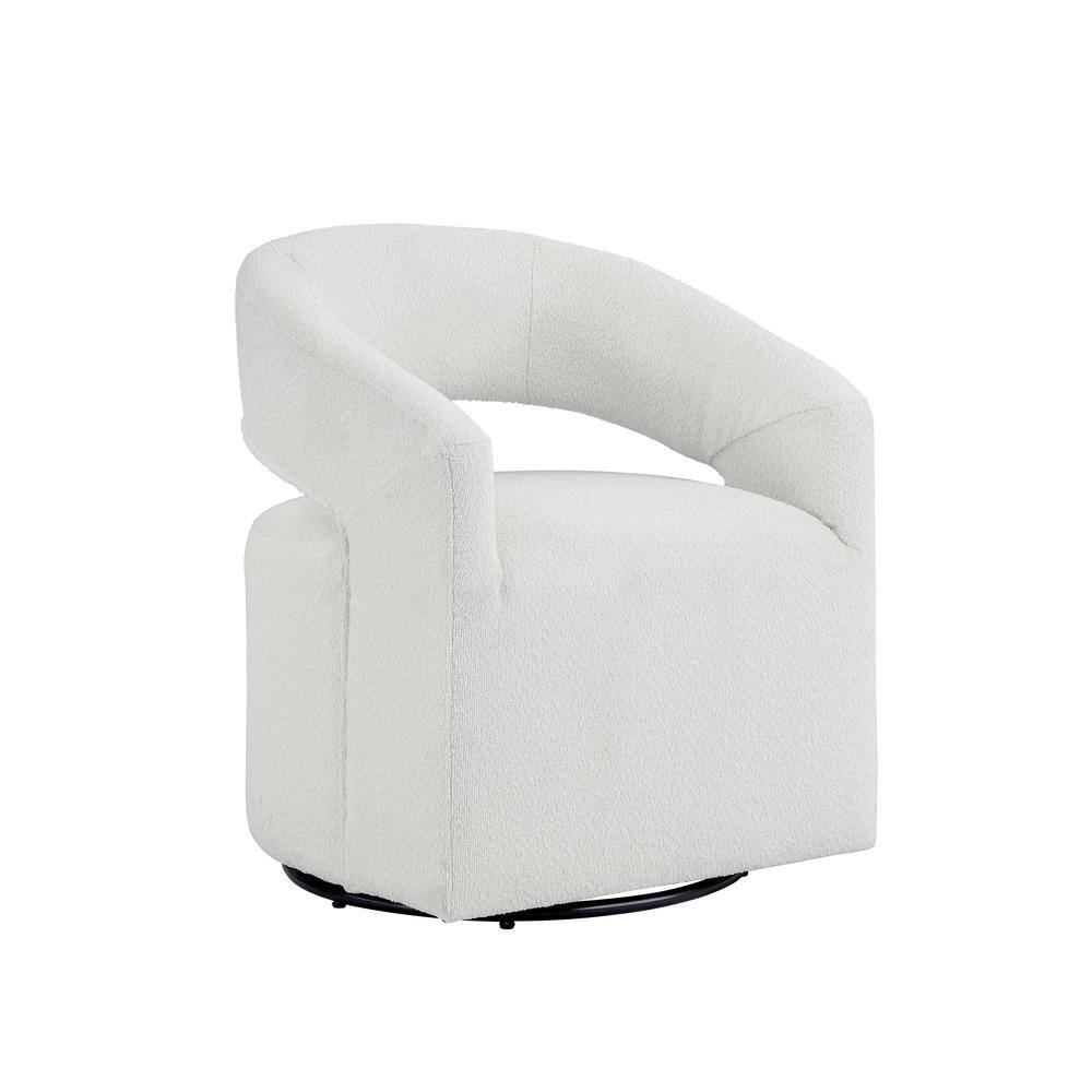 White Boucle Upholstered Swivel Barrel Accent Chair