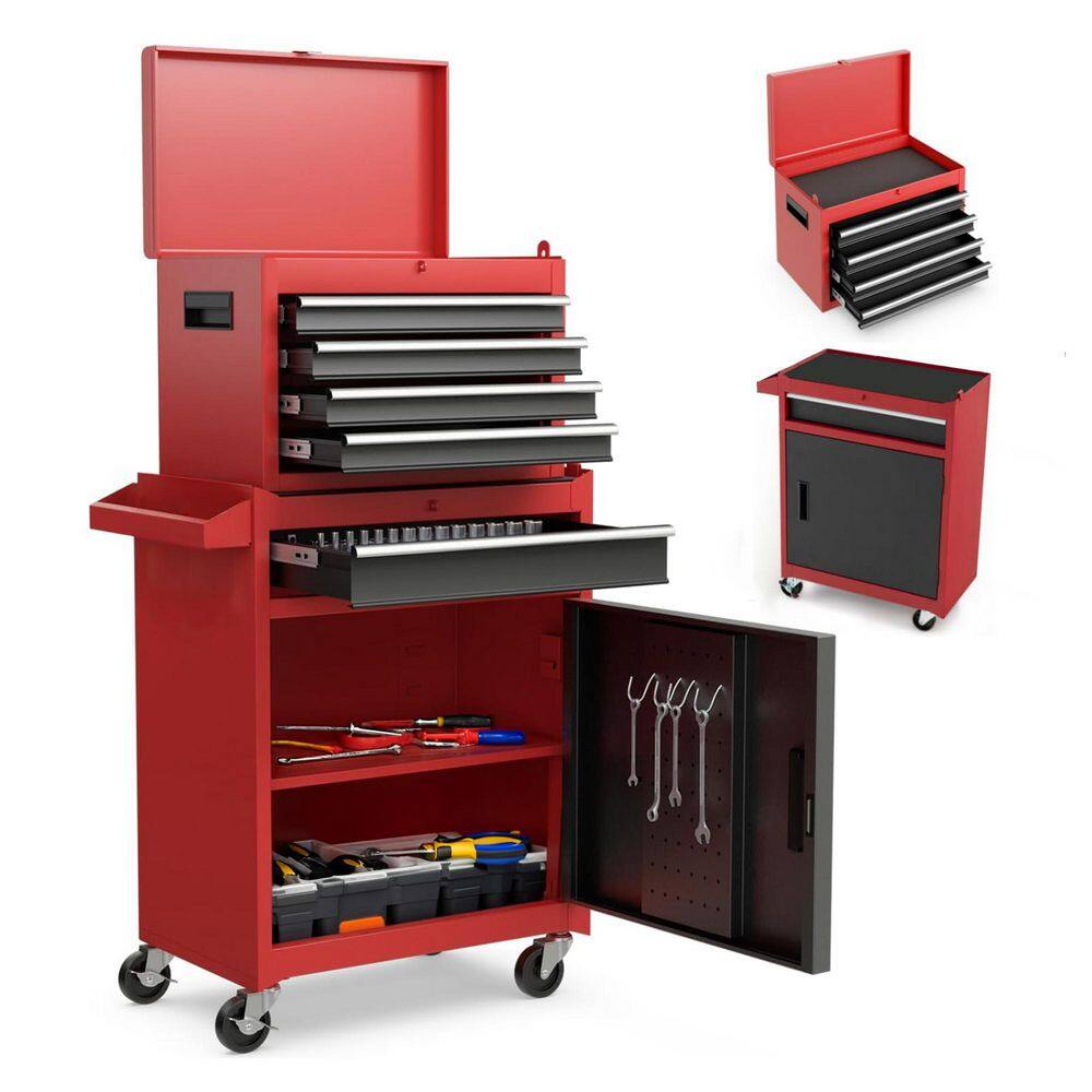 11 in. W 5-Drawer Red Rolling Storage Tool Carts with Detachable Top Tool Box, Liner, Wheels, Adjustable Shelf, Lock price history on PriceWatchPro