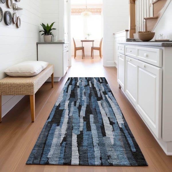 Mayfield Premium Machine Washable Abstract AMF1079 Blue 2 ft. 3 in. x 7 ft. 6 in. Runner Rug