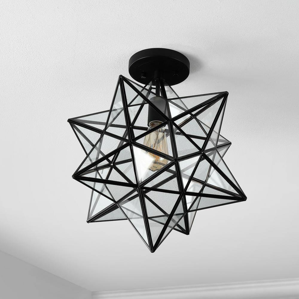 Ava 14.5" Black Clear Glass LED Farmhouse Bohemian Flush Mount Light