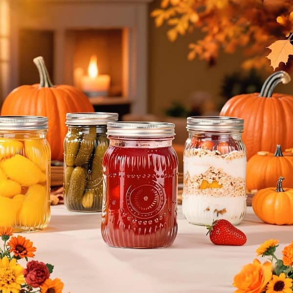 32 oz. Wide Mouth Glass Mason Jars with Airtight Lids, Set of 6, qt. Jars for Canning and Preserving