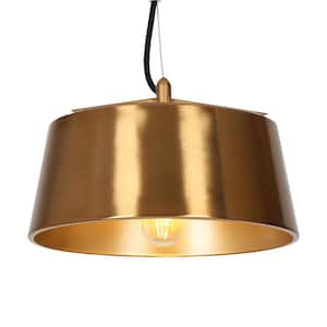 10.5 in. 1-Light Brass Shaded Pendant Light with Electroplated Copper Metal Shade, No Bulbs Included