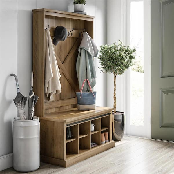 Ameriwood Home Rustic Oak Bayshore Heights Entryway Bench Hall