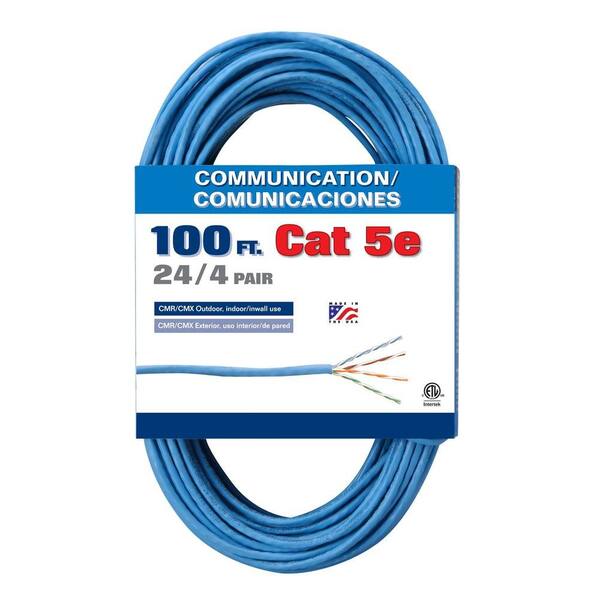 Coleman Cable 100 ft. Blue 24/4 Solid CU Cat5E Cable
