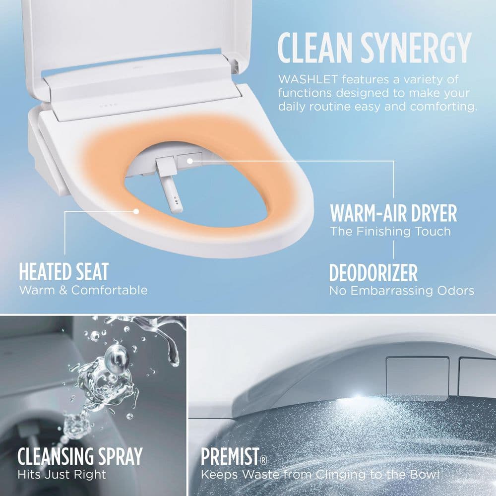 S2 Washlet Electric Heated Bidet Seat for Elongated Toilet in Cotton White