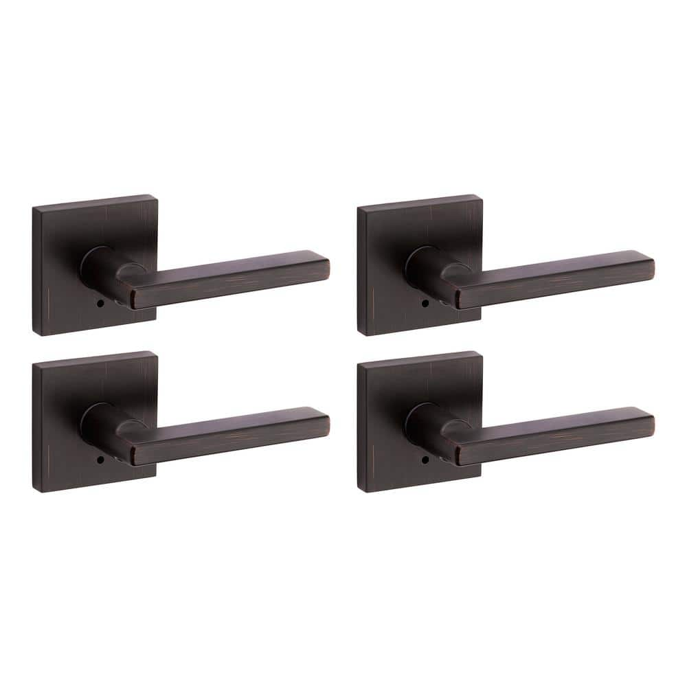 Kwikset Halifax Square Venetian Bronze Privacy Bed/Bath Door Lever with ...