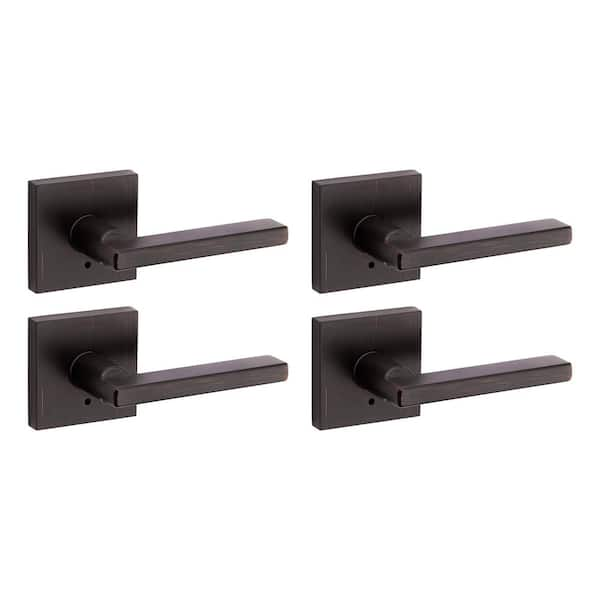 Kwikset Halifax Square Venetian Bronze Privacy Bed/Bath Door Lever with Lock (4-Pack)