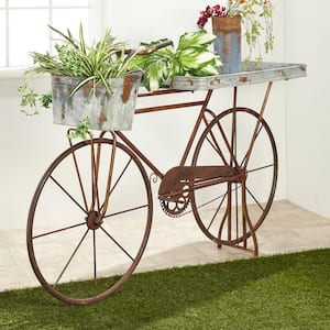Iron Bicycle Planter with Rust Brown Finish