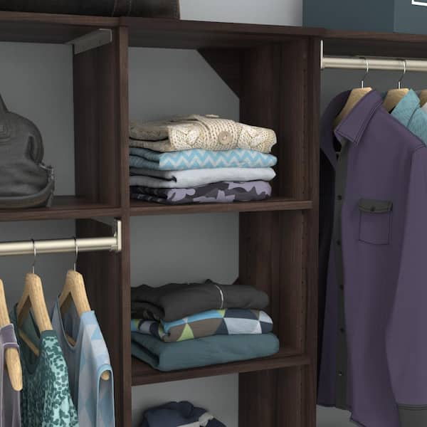 ClosetMaid Style+ 73.1 in W - 121.1 in W Coastal Teak Basic Wood Closet System Kit with Top Shelves and Modern Drawers