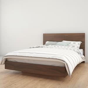 Identi-T Walnut Queen Size Platform Bed and Plank Effect Headboard