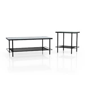 Mount Olive 2-Piece 47.75 in. Black and White Faux Marble Coffee Table Set with Open Shelf