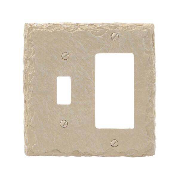 AMERELLE Faux Slate 2 Gang 1-Toggle and 1-Rocker Resin Wall Plate - Almond
