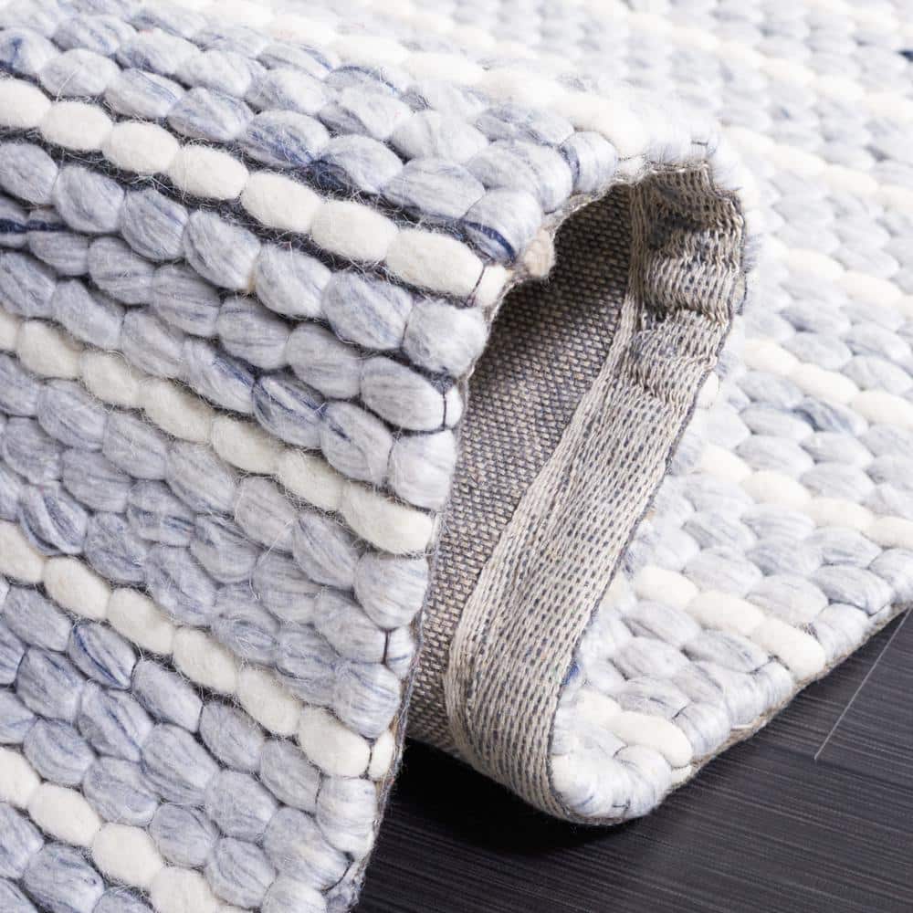 Ivory and Blue Flat Woven Wool Area Rug, 8' x 10'