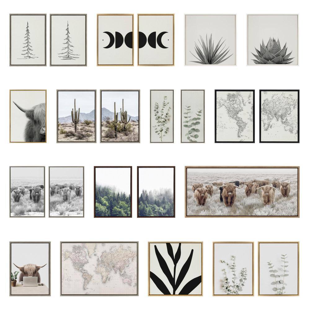 Minimalist Evergreen Trees Sketch Natural Framed Canvas Wall Art, 28x38