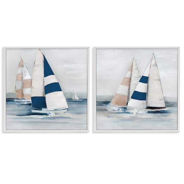 Sailboat Fleet Voyage by Sally Swatland 2-Piece White Framed Travel Giclee Art Print 17 in. x 17 in.