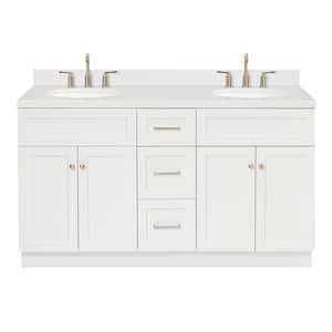 Hamlet 60.25 in. W x 22 in. D x 36 in. H Double Sink Freestanding Bath Vanity in White with Carrara White Quartz Top