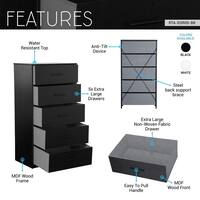 Techni Home Black 5 Drawer 22.5 in. Wide Dresser RTA-DSR05-BK