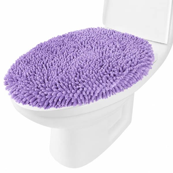 Chenille Elongated Toilet Lid Cover 19.5 x 15 in. Solid Soft Latex Backing Reinforced Stitching Seat