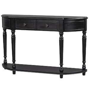 Retro 52 in. Espresso Rectangle Wood Console Table with Open Style Shelf Solid Wooden Frame and Legs Two Top Drawers