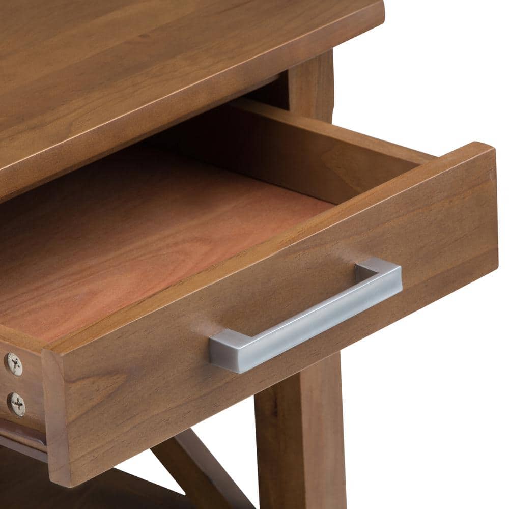 Medium Saddle Brown Wood and Metal Rectangular Side Table with Storage