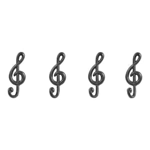 4 Piece Dark Brown Cast Iron Musical Note Treble Clef Decorative Wall Sculpture Figure Utility Hook Set