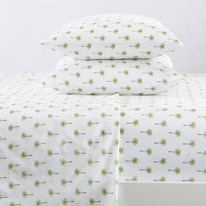 4-Piece Ultra Soft Coastal Printed Palm Tree Microfiber Twin Sheet Set