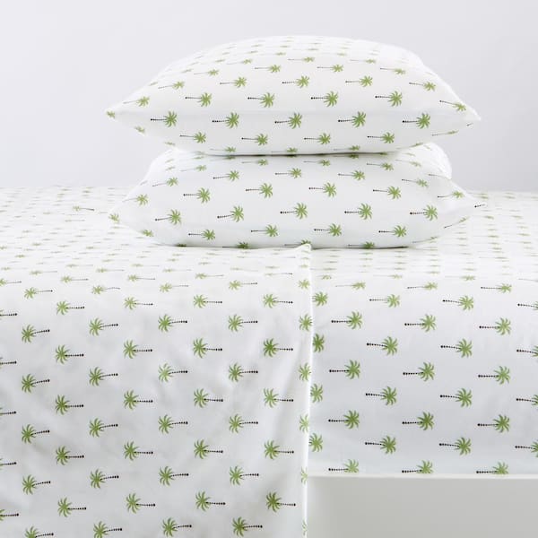 FRESHFOLDS 4-Piece Palm Tree Ultra Soft Coastal Printed Microfiber King Sheet Set