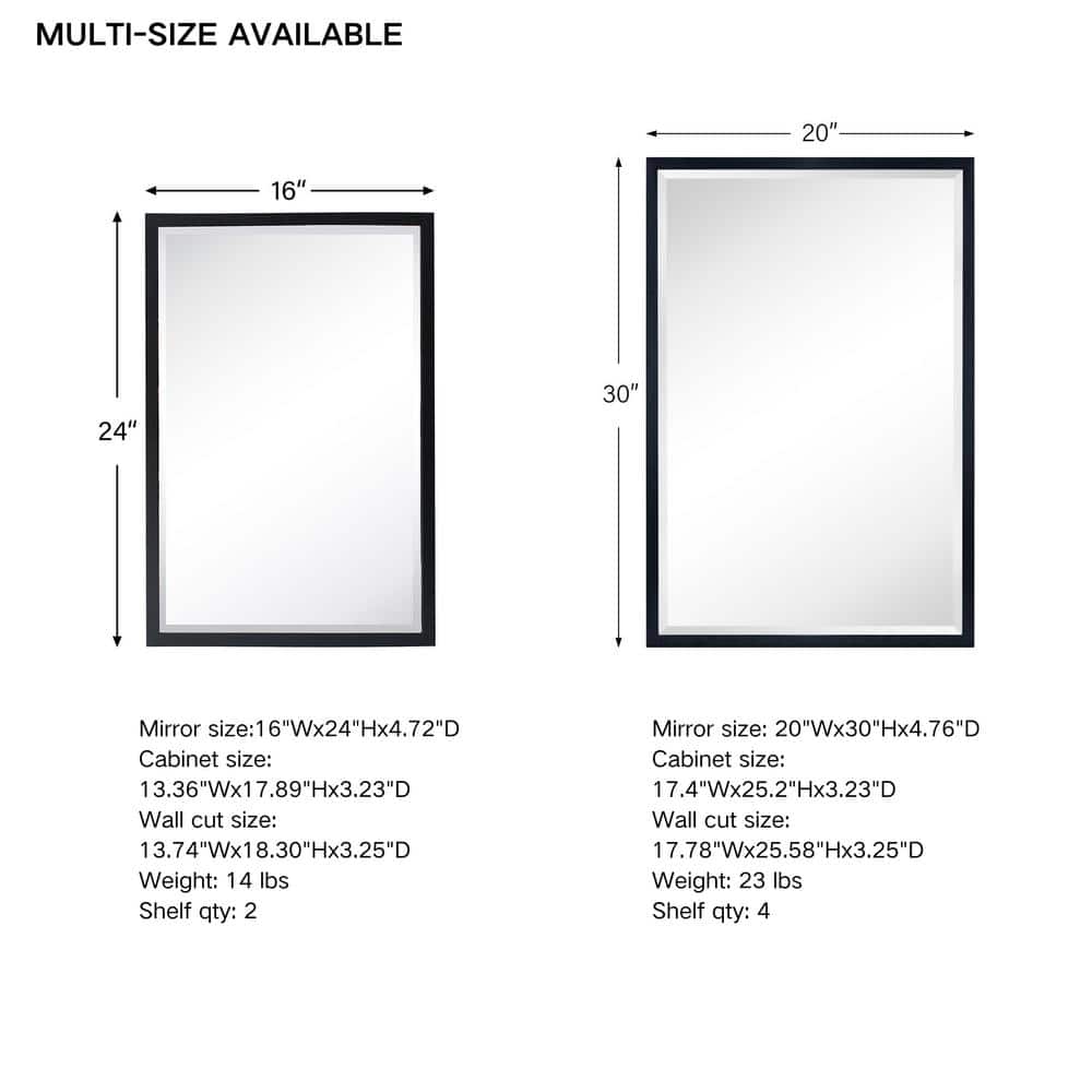 Brushed Nickel Rectangular Recessed Medicine Cabinet with Mirror