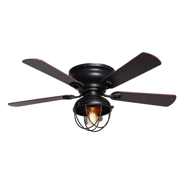 Parrot Uncle 42 In Indoor Low Profile, 42 Inch Flush Mount Black Ceiling Fan With Light