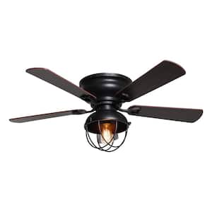 42 in. Industrial Flush Mount Black Ceiling Fan with Light Kit and Remote Control