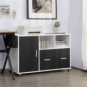 White and Black Lateral File Cabinet Mobile Storage Shelves Printer Stand Legal/Letter