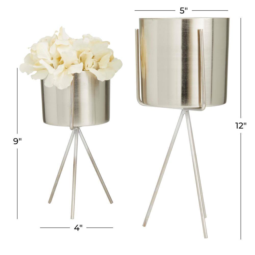 Silver Contemporary Round Metal Planter with Stand, 12" Height