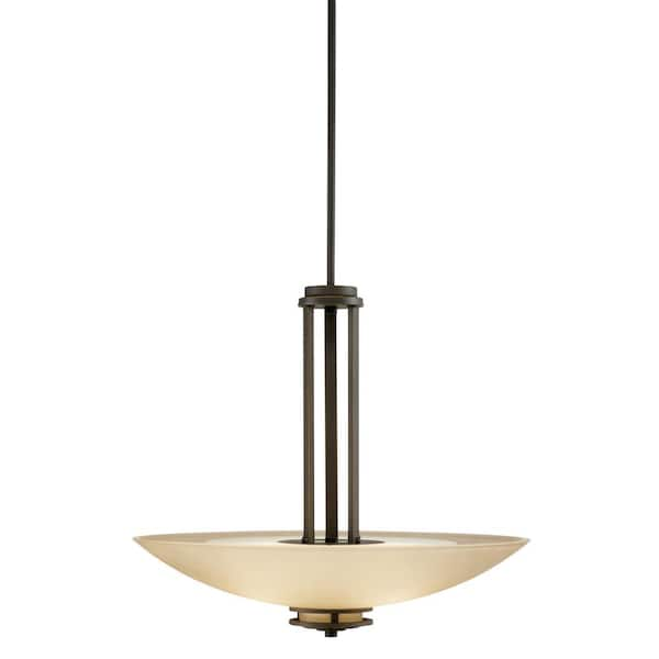 KICHLER Hendrik 3-Light Olde Bronze Contemporary Shaded Kitchen Inverted Pendant Hanging Light with Umber Etched Glass