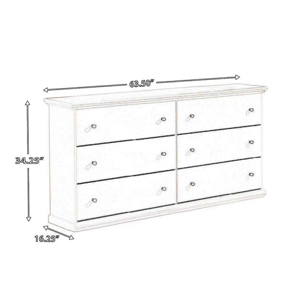 Vick 63" White Wood 6-Drawer Wide Dresser with Pewter Knobs