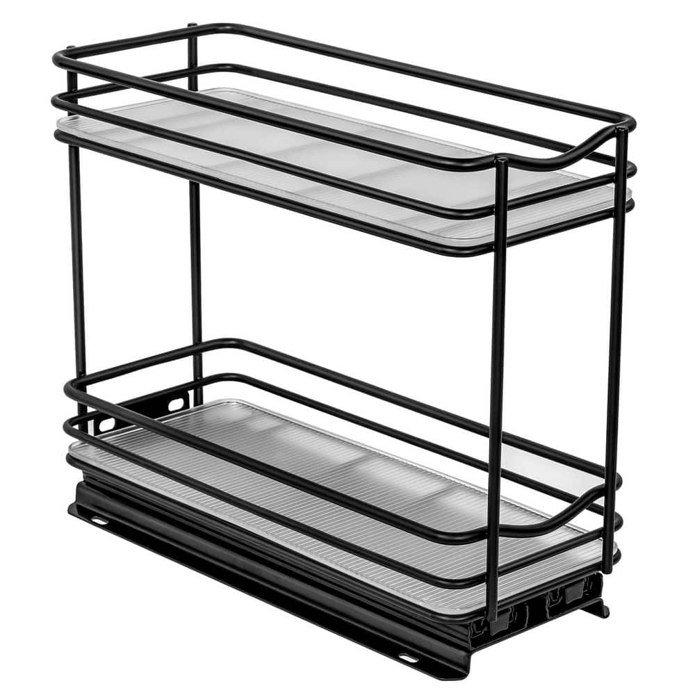 Black Powder-Coated Steel 2-Tier Pull Out Spice Rack Organizer