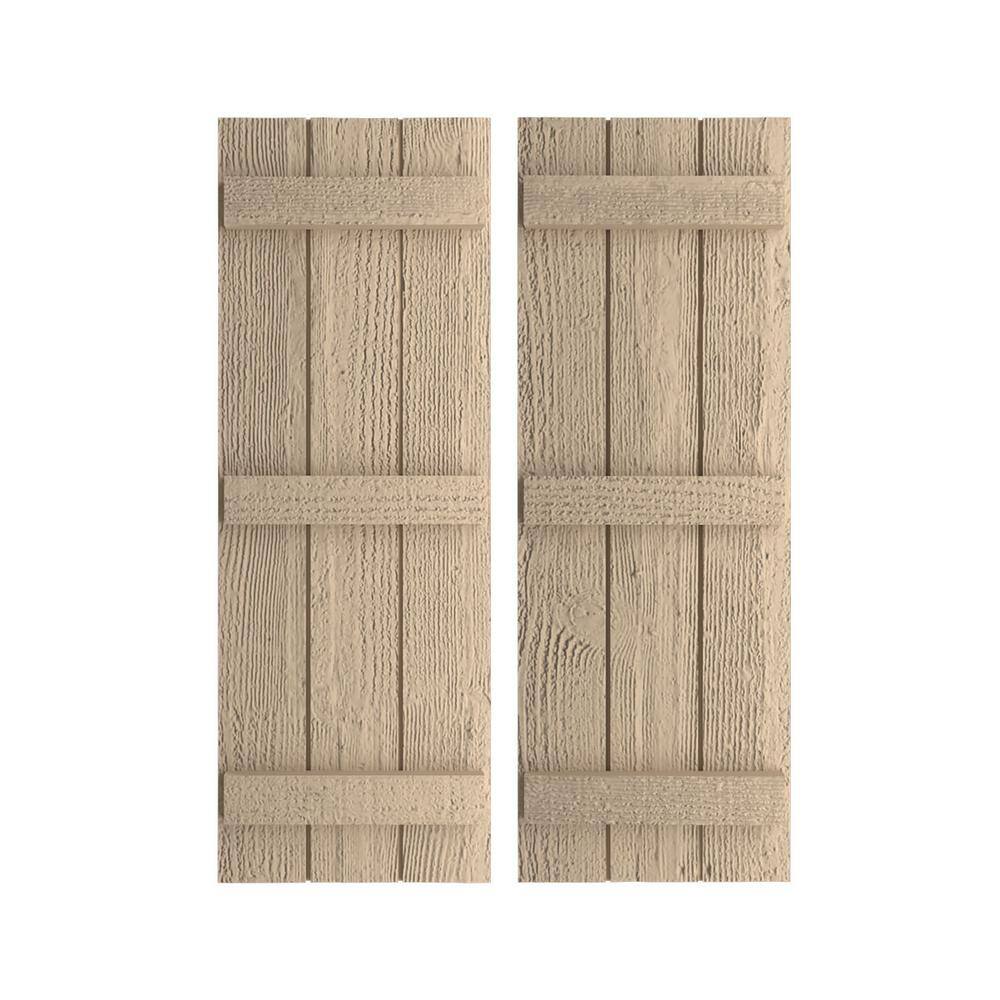 16.5 in. x 56 in. Timberthane Polyurethane 3-Board Joined Board-n-Batten Rough Sawn Faux Wood Shutters Pair