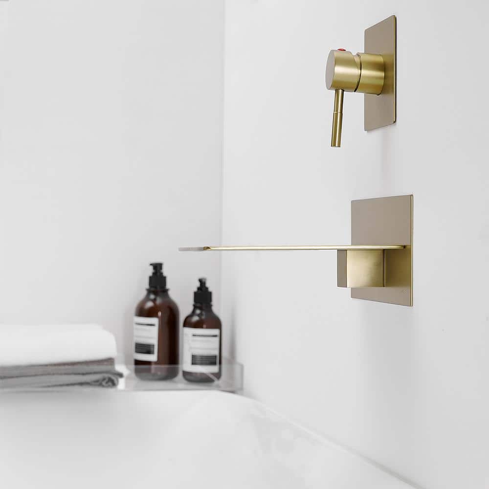 Brushed Gold Wall-Mount Waterfall Bathtub Faucet with Lever Handle