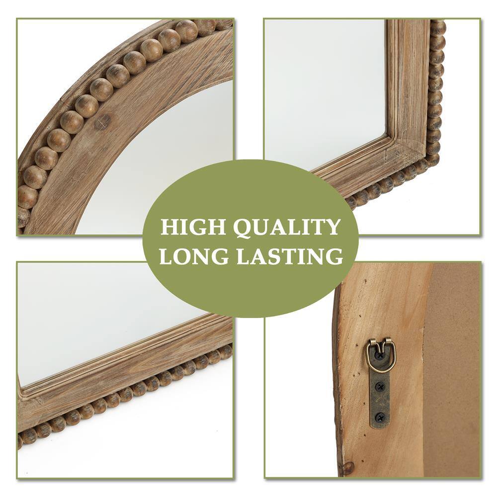 Natural Wood Oval Arch Wall Mirror with Beaded Frame