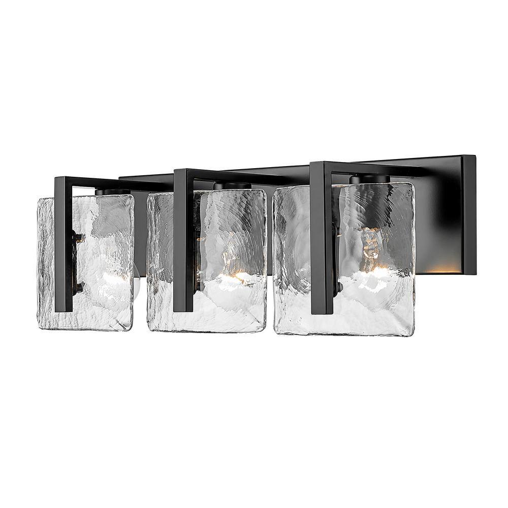 Matte Black 3-Light Vanity with Hammered Water Glass