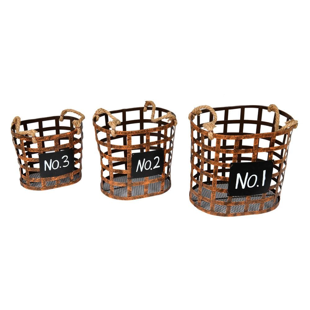 Rustic Brown Wire Oval Storage Baskets with Chalkboard Panels, Set of 3