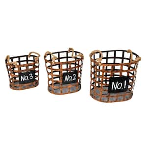 10 in. Wire Chalkboard Brown Oval Basket Set of 3