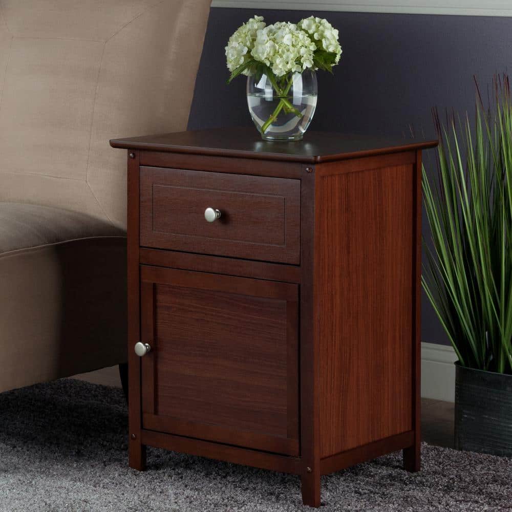 Transitional Walnut Nightstand with Drawer and Cabinet Storage