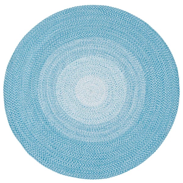 Braided Aqua  3 ft. x 3 ft. Machine Washable Ombre Border Round Area Rug